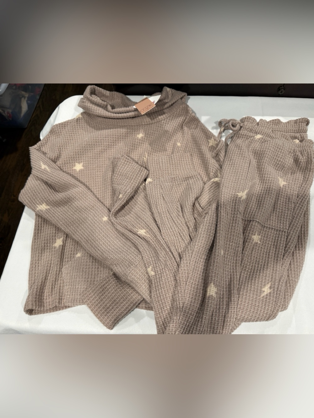 Pink Rose Taupe Waffle-Knit Loungewear Top